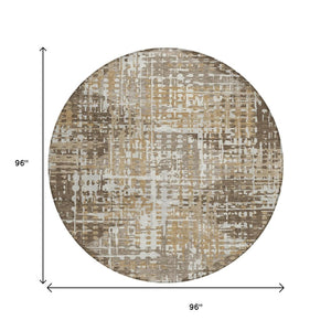 HomeRoots 5' Brown and Ivory Geometric Washable Area Rug - Durable, Stylish, Indoor/Outdoor Versatility 8' Round 631995