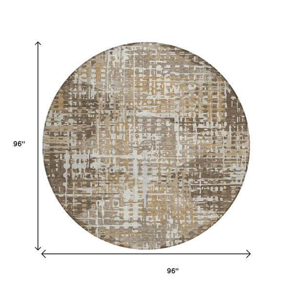 HomeRoots 5' Brown and Ivory Geometric Washable Area Rug - Durable, Stylish, Indoor/Outdoor Versatility 8' Round 631995