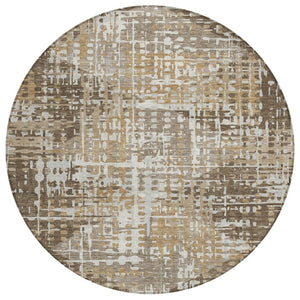 HomeRoots 5' Brown and Ivory Geometric Washable Area Rug - Durable, Stylish, Indoor/Outdoor Versatility 8' Round 631995