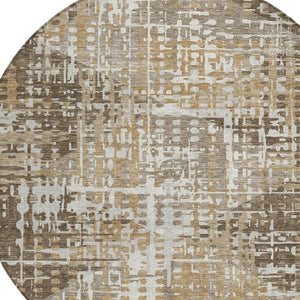 HomeRoots 5' Brown and Ivory Geometric Washable Area Rug - Durable, Stylish, Indoor/Outdoor Versatility 8' Round 631995