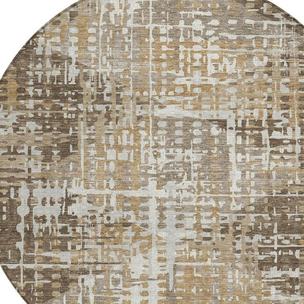 HomeRoots 5' Brown and Ivory Geometric Washable Area Rug - Durable, Stylish, Indoor/Outdoor Versatility 8' Round 631995