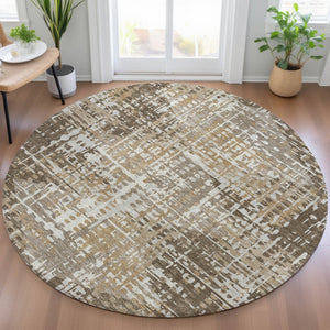 HomeRoots 5' Brown and Ivory Geometric Washable Area Rug - Durable, Stylish, Indoor/Outdoor Versatility 8' Round 631995
