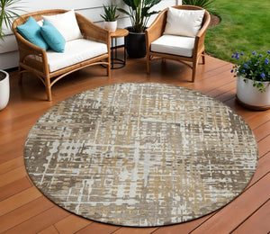 HomeRoots 5' Brown and Ivory Geometric Washable Area Rug - Durable, Stylish, Indoor/Outdoor Versatility 8' Round 631995