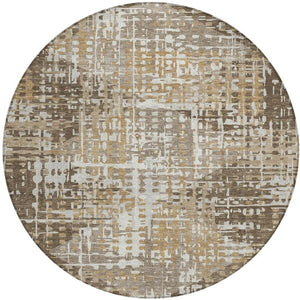 HomeRoots 5' Brown and Ivory Geometric Washable Area Rug - Durable, Stylish, Indoor/Outdoor Versatility 8' Round 631995