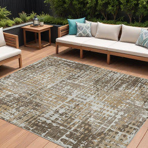 HomeRoots 5' Brown and Ivory Geometric Washable Area Rug - Durable, Stylish, Indoor/Outdoor Versatility 8' X 10' 631996