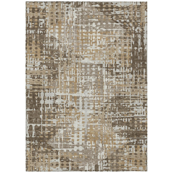 HomeRoots 5' Brown and Ivory Geometric Washable Area Rug - Durable, Stylish, Indoor/Outdoor Versatility 9' X 12' 631997