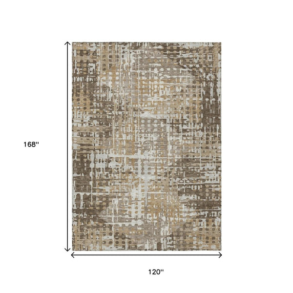 HomeRoots 5' Brown and Ivory Geometric Washable Area Rug - Durable, Stylish, Indoor/Outdoor Versatility 10' X 14' 631998