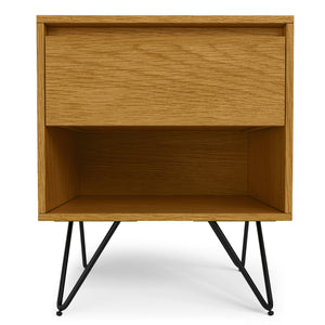 English Elm Hunter Handcrafted Nightstand with Solid Wood Veneer, Single Drawer & Open Shelf, Modern Industrial Design Oak B136P364303