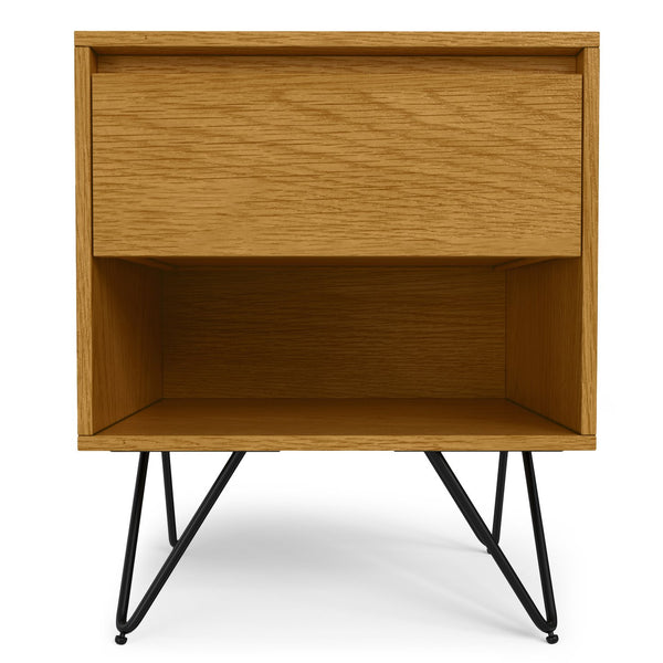 English Elm Hunter Handcrafted Nightstand with Solid Wood Veneer, Single Drawer & Open Shelf, Modern Industrial Design Oak B136P364303