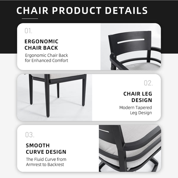 English Elm Modern 7Pc Outdoor Patio Dining Set With Black Marble-Look Table, 4 Chairs & 2 Swivel Rockers W1886S00015