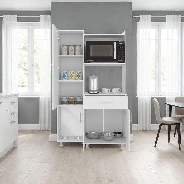 English Elm Barbados Dark Walnut Pantry Cabinet with Drawer Double Doors and Interior Shelving B097P474302