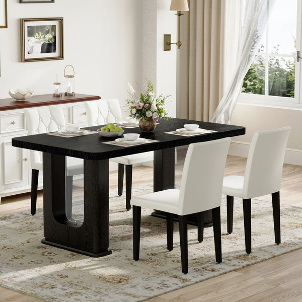English Elm Table 5-Piece Stylish Dining Set With Textured Black Wood Table & Ergonomic White Pu Chairs W1151S04310-GIGA