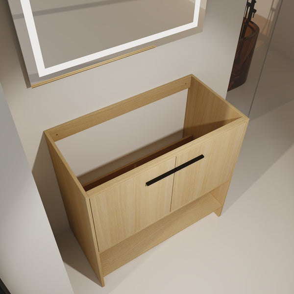 English Elm 36" Freestanding Bathroom Vanity with 2 Doors and Open Shelf, Modern Ergonomic Plywood Cabinet Oak W1972P268400