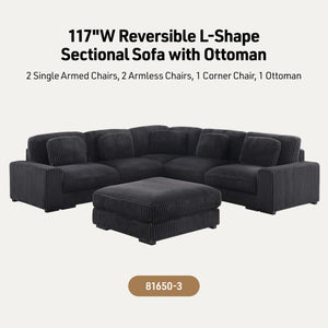 English Elm Lianne Corduroy Modular Sectional with Ottoman Channel Tufted Deep Seat Lounge Sofa B2749S00044