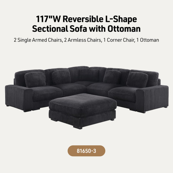English Elm Lianne Corduroy Modular Sectional with Ottoman Channel Tufted Deep Seat Lounge Sofa B2749S00044