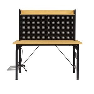English Elm 48''adjustable Rolling Workbench Steel Frame Pegboard Outlets Garage Workshop W1162P223029