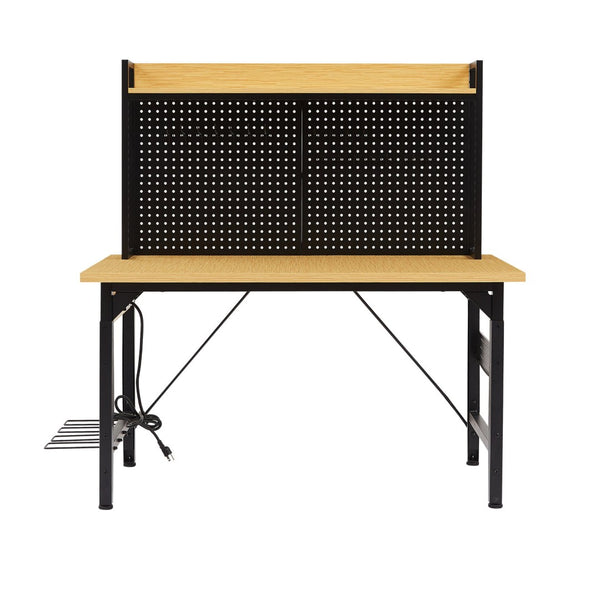 English Elm 48''adjustable Rolling Workbench Steel Frame Pegboard Outlets Garage Workshop W1162P223029