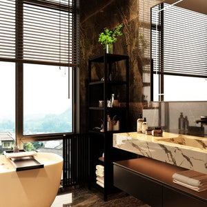 English Elm BLACK Bamboo Tall Slim Cabinet with Shutter Door, 3-Tier Freestanding Linen Tower for Kitchen Bath 39x18x9" W2207P272658
