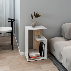 English Elm Side Table 25" H - Modern White Accent Table With Shelves For Small Spaces, Easy Assembly & Eco-Friendly B097P296861-GIGA