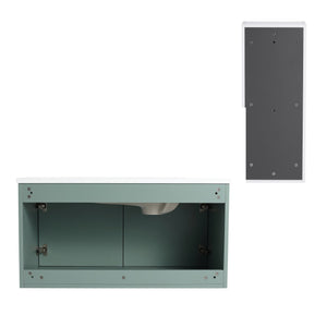 English Elm 36" Floating Bathroom Vanity with Drop-Shaped Resin Sink, Side Cabinet, Soft-Close Doors, Water-Resistant Finish W999S00332