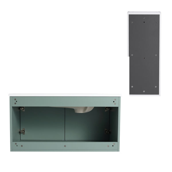 English Elm 36" Floating Bathroom Vanity with Drop-Shaped Resin Sink, Side Cabinet, Soft-Close Doors, Water-Resistant Finish W999S00332