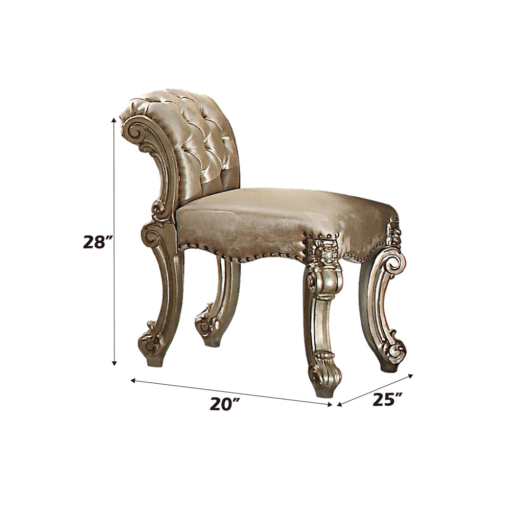 English Elm Vendome Luxe Vanity Stool with Gold Patina & Bone Finish, Tufted Rolled Back, Nailhead Trim Elegance B2726P257388