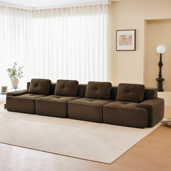 English Elm 153" Modern Modular Sectional Sofa - Plush Corduroy, Customizable 4-Seater, No Assembly, Elegant Design W714S01507