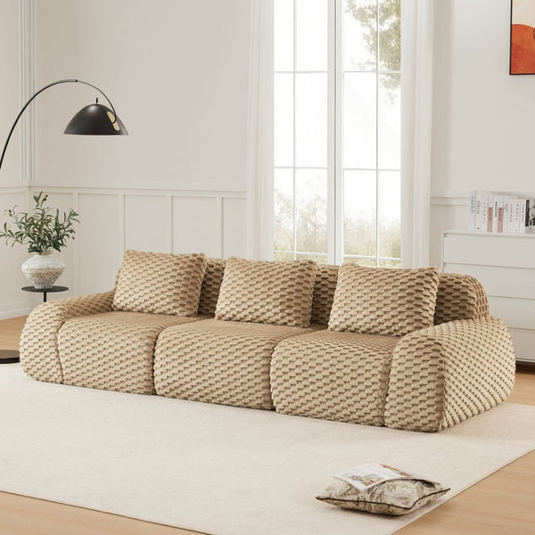 English Elm 114" Modular Cloud Sectional Sofa Flannelette Upholstery Deep Seat Living Room Couch Light Camel W714S01511