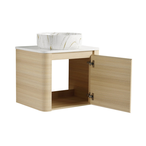 English Elm 24'' Sleek Wall-Mounted Bathroom Vanity With Ceramic Vessel Sink & Soft-Close Door For Small Spaces W999S00459