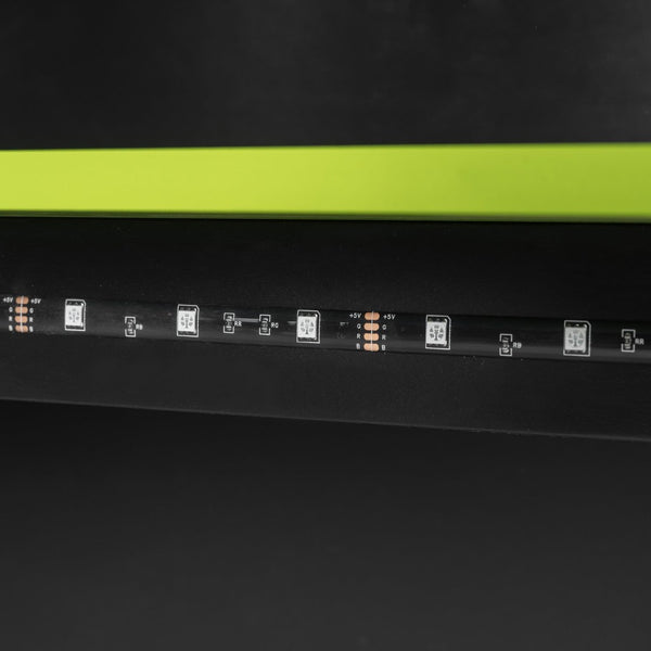 English Elm Full Size Wood Loft Bed with Rgb Lighting Desk Storage and Gaming Console Shelf Green LT000260AAG