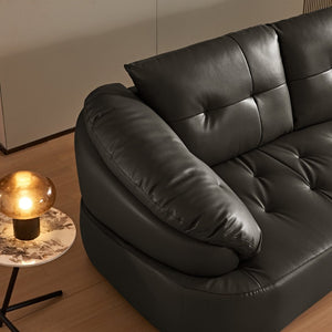 English Elm Modern Elliptical Three Seat Sofa Genuine Cowhide Leather Solid Wood Frame Living Room Black W1765S00135