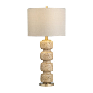 Crestview Collection 29"H Elegant Travertine Look Resin Table Lamp With Gold Accents & Oatmeal Linen Shade, 3-way Socket   Cvazvp126