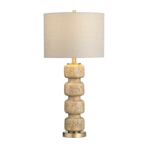 Crestview Collection 29"H Elegant Travertine Look Resin Table Lamp With Gold Accents & Oatmeal Linen Shade, 3-way Socket   Cvazvp126
