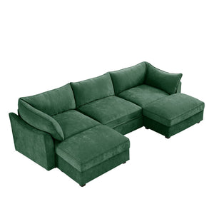 English Elm U Shape 3-Seater Deep Seat Sofa With Movable Ottomans, Storage Solutions, And Soft Chenille Fabric W3041S00187-GIGA