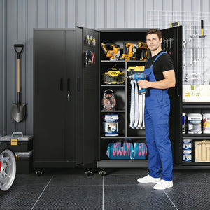 English Elm Metal Rolling Garage Cabinet with Pegboard Door Drawer Locking Storage and Adjustable Shelves T2398P465999