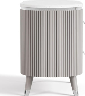 English Elm Contemporary Stone Top Nightstand Reeded Drawers Chrome Pulls Gray Bedroom Storage B2741P435312
