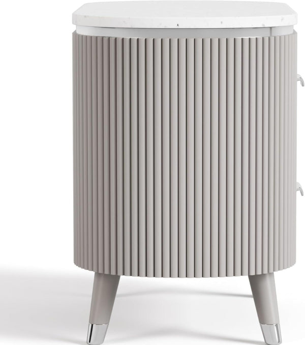 English Elm Contemporary Stone Top Nightstand Reeded Drawers Chrome Pulls Gray Bedroom Storage B2741P435312