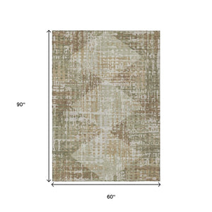 HomeRoots 5' Stylish Fern Green and Beige Geometric Washable Area Rug for Indoor and Outdoor Spaces 5' X 8' 632000