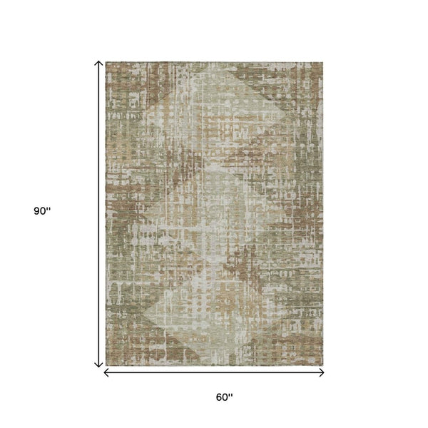 HomeRoots 5' Stylish Fern Green and Beige Geometric Washable Area Rug for Indoor and Outdoor Spaces 5' X 8' 632000