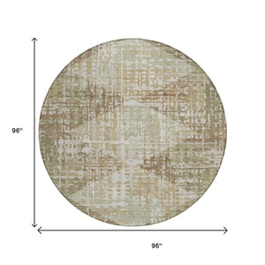 HomeRoots 5' Stylish Fern Green and Beige Geometric Washable Area Rug for Indoor and Outdoor Spaces 8' Round 632001