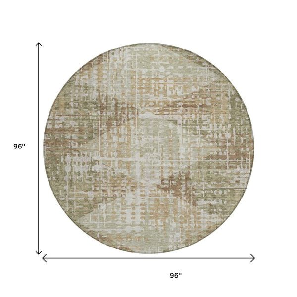 HomeRoots 5' Stylish Fern Green and Beige Geometric Washable Area Rug for Indoor and Outdoor Spaces 8' Round 632001