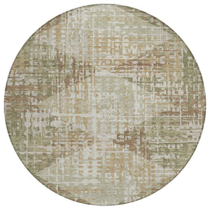 HomeRoots 5' Stylish Fern Green and Beige Geometric Washable Area Rug for Indoor and Outdoor Spaces 8' Round 632001