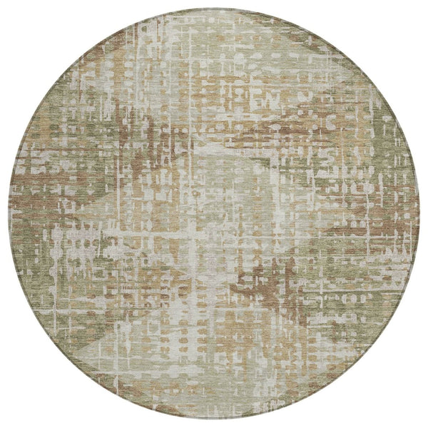 HomeRoots 5' Stylish Fern Green and Beige Geometric Washable Area Rug for Indoor and Outdoor Spaces 8' Round 632001