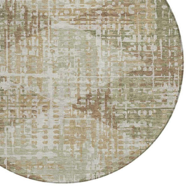 HomeRoots 5' Stylish Fern Green and Beige Geometric Washable Area Rug for Indoor and Outdoor Spaces 8' Round 632001