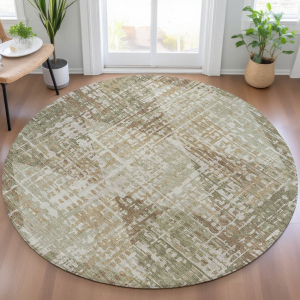 HomeRoots 5' Stylish Fern Green and Beige Geometric Washable Area Rug for Indoor and Outdoor Spaces 8' Round 632001