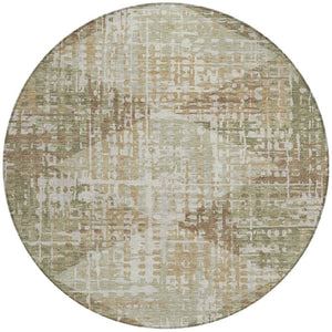 HomeRoots 5' Stylish Fern Green and Beige Geometric Washable Area Rug for Indoor and Outdoor Spaces 8' Round 632001
