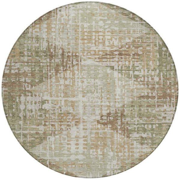 HomeRoots 5' Stylish Fern Green and Beige Geometric Washable Area Rug for Indoor and Outdoor Spaces 8' Round 632001