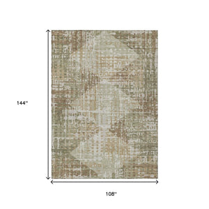 HomeRoots 5' Stylish Fern Green and Beige Geometric Washable Area Rug for Indoor and Outdoor Spaces 9' X 12' 632003