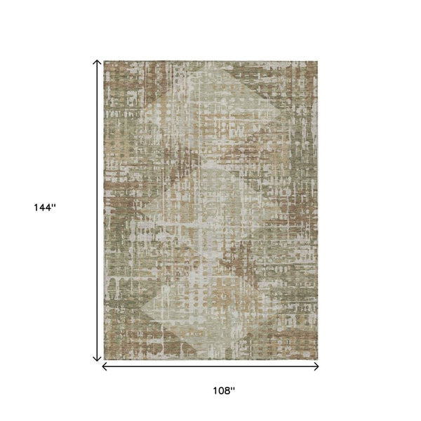 HomeRoots 5' Stylish Fern Green and Beige Geometric Washable Area Rug for Indoor and Outdoor Spaces 9' X 12' 632003
