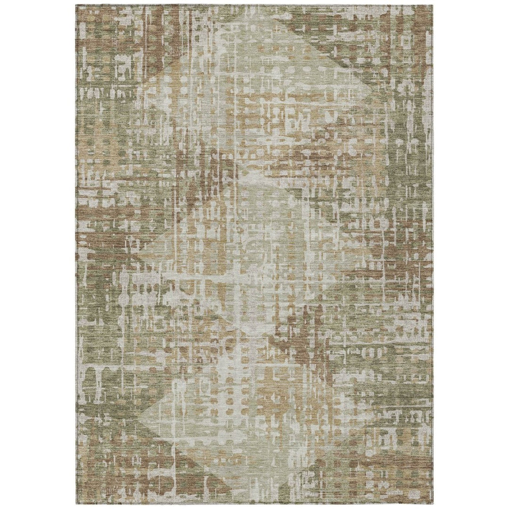 HomeRoots 5' Stylish Fern Green and Beige Geometric Washable Area Rug for Indoor and Outdoor Spaces 9' X 12' 632003